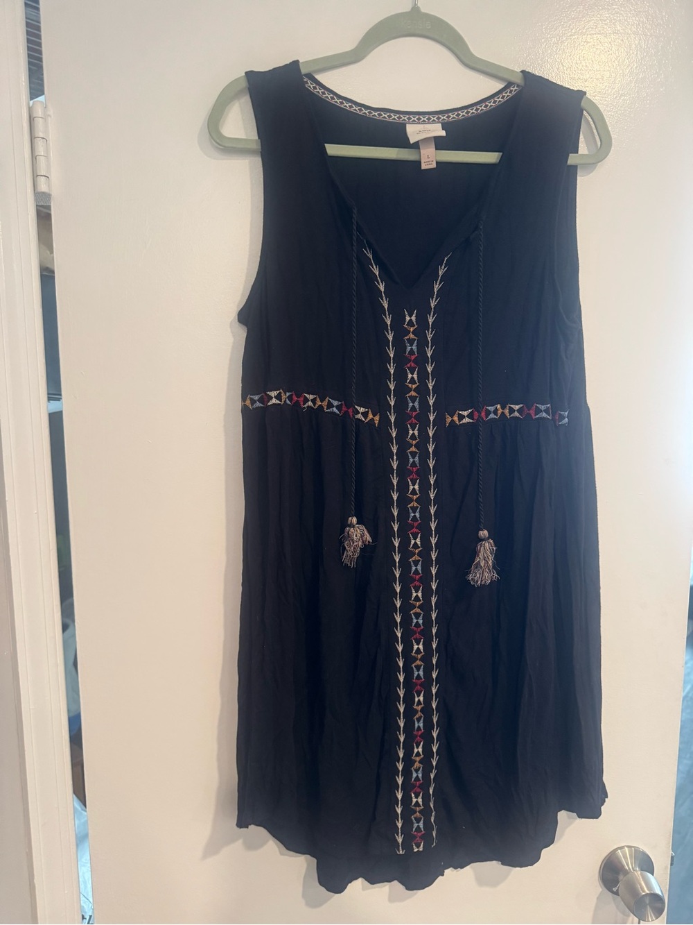 Knox Rose Black Boho Embroidered Trim Top Cover-Up Size Large Festival blouse
